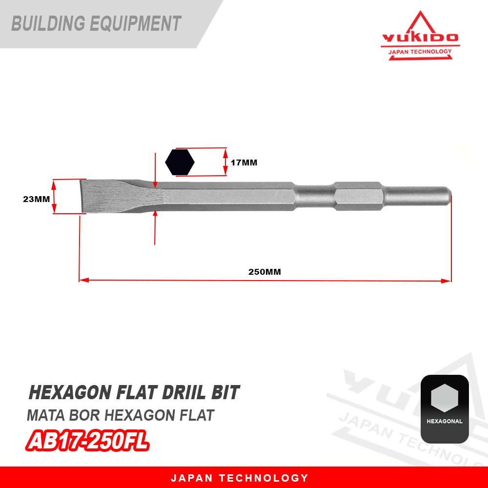 HOT PROMO!! YUkido Mata Bor Bobok Beton Pahat 17MMXP250M Hexagon Flat Chisel