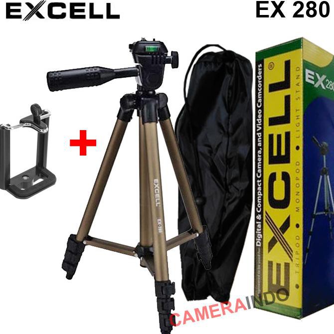 Hot Deals Tripod Excell EX 280 plus holder for Camdig actioncam dan Hp - DARK GOLD