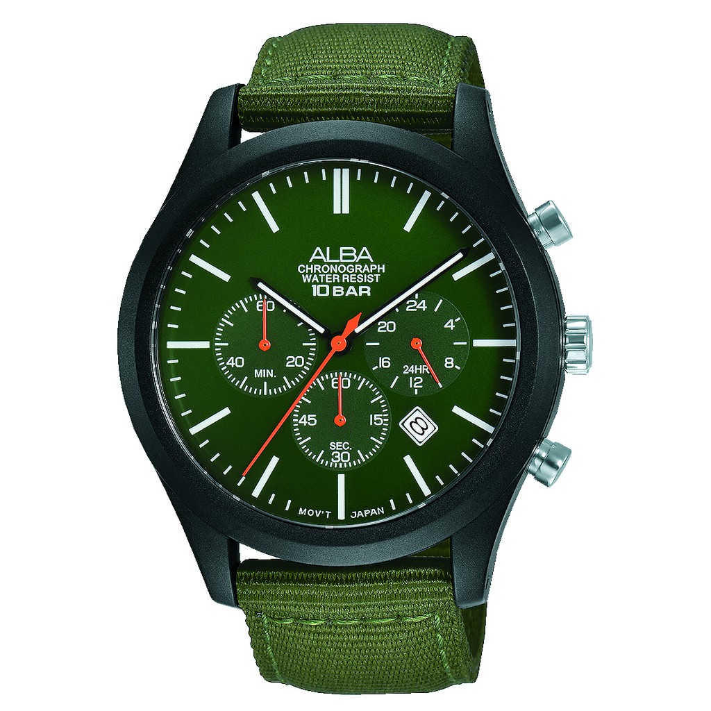 [  PROMO ] Jam Tangan Pria Alba Active AT3G45X1 AT3G45 Quartz Dark Green Nylon Strap Original