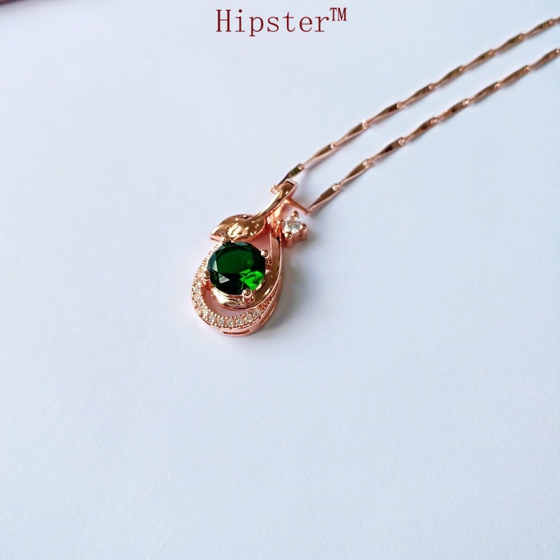 Fashion Natural Emerald Leaf Pendant Vintage Temperament Rose Gold Clavicle Chain