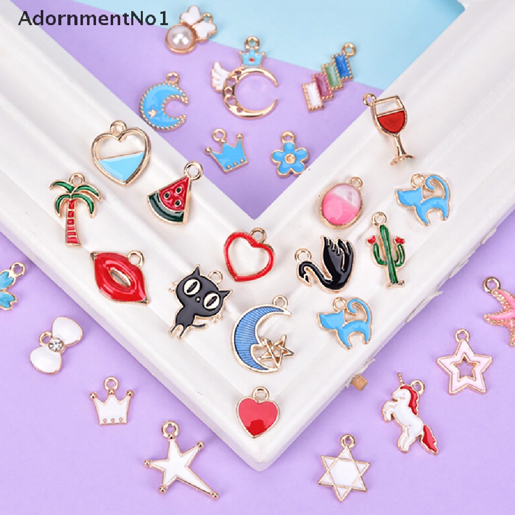 (AdornmentNo1) 30pcs / Set Liontin Enamel Bentuk Hewan / Bulan / Bintang / Buah Untuk DIY Craft / Perhiasan