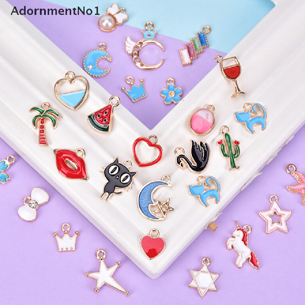 (AdornmentNo1) 30pcs / Set Liontin Enamel Bentuk Hewan / Bulan / Bintang / Buah Untuk DIY Craft / Perhiasan