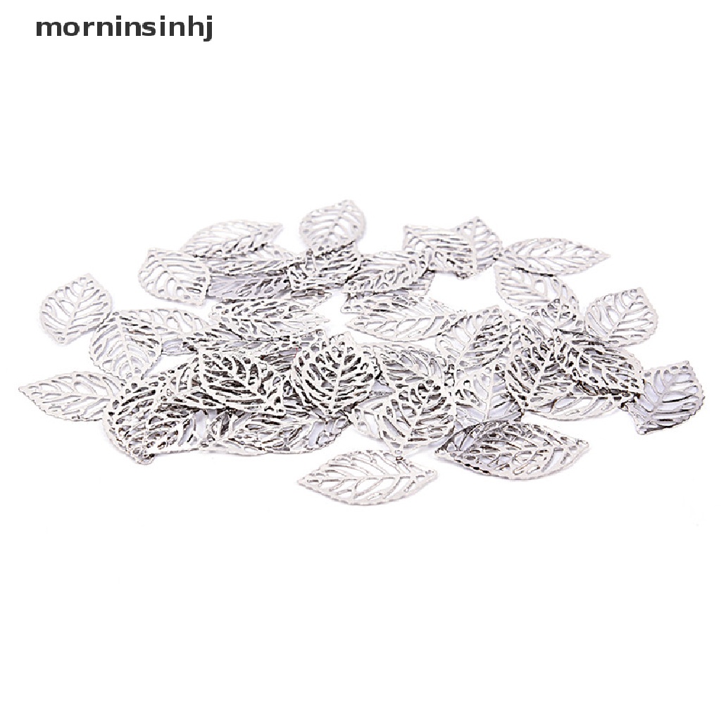 50pcs Liontin Daun Mornin Hollow Bahan Metal Untuk Membuat Perhiasan Diy