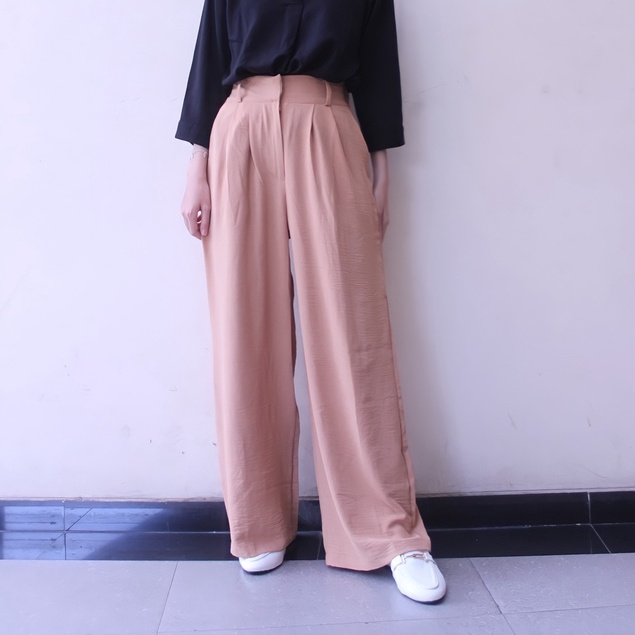 [CLEARANCE SALE] Peony Crinkle Pants | high waisted korean loose pants olive pink white putih grey b