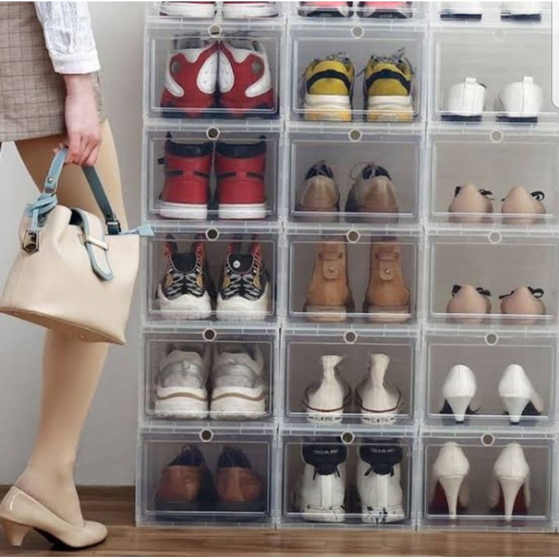 Tempat sepatu susun ukuran besar berbahan plastik / rak kotak box lipat minimalis