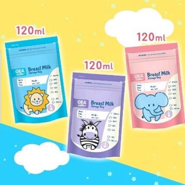 GEA BABY Kantong Asi 120ml Motif Animal Pattern Mom &amp; Baby Safari Mammals | Gea Milk Storage Asi Bag Breastmilk 1 Pouch isi 30pcs