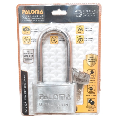 PALOMA PLP 7127 Gembok Padlock 70MM LONG Anti Cut STAINLESS SUS 316