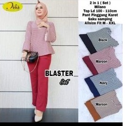 baju wanita setelan celana blaster kaos garis murah