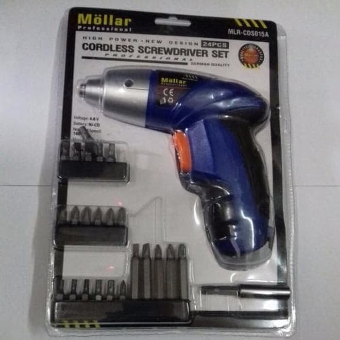 Cordless screwdriver set 24pcs Mollar obeng bor charger plus aksesoris