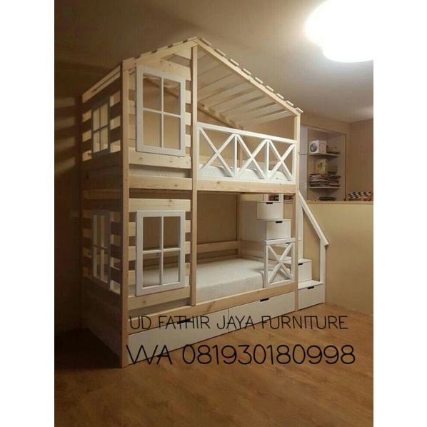 bedhouse tingkat dipan/ranjang anak bahan kayu asli jati belanda