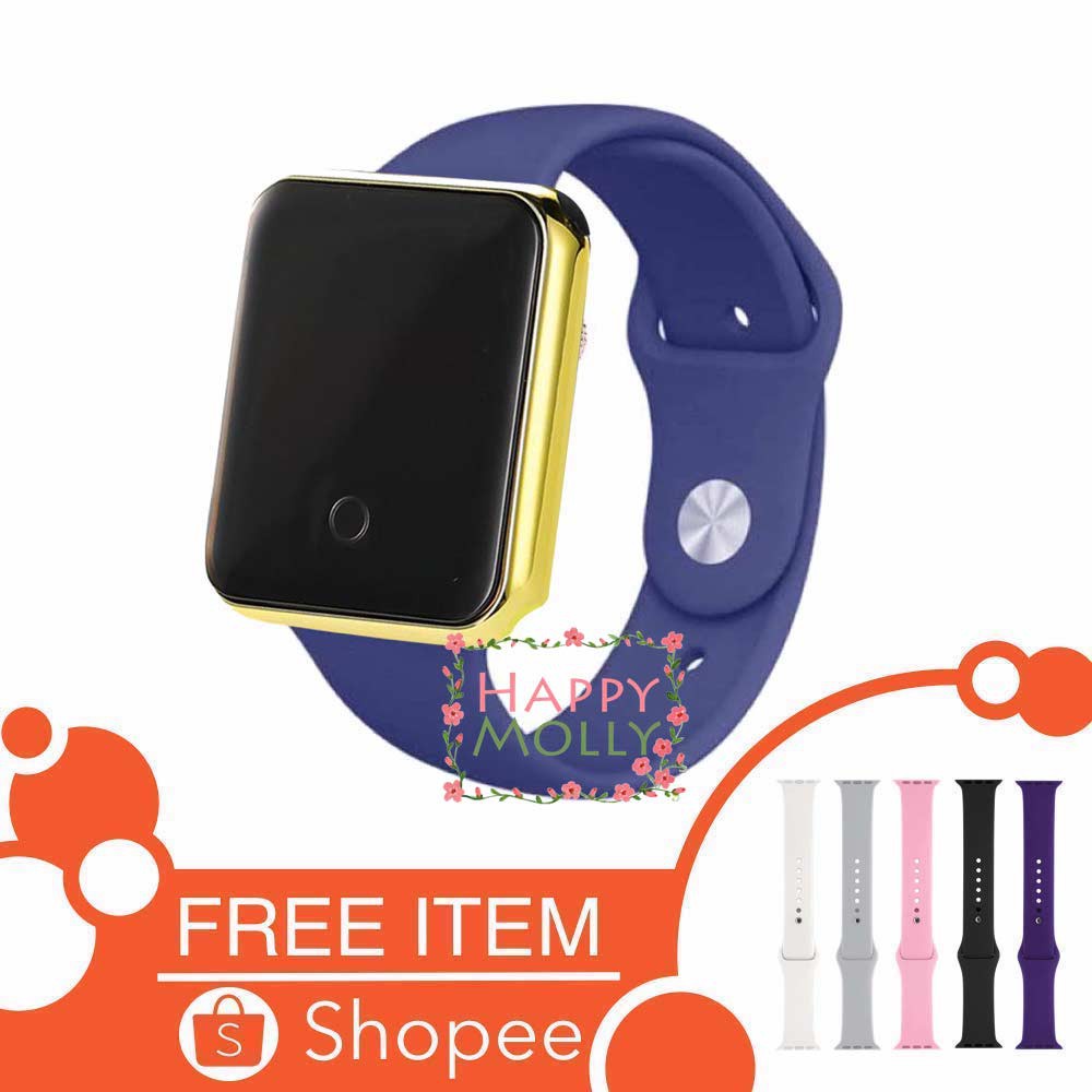 Touch Screen★LED Watch [ Navy Gold ] Jam Tangan Digital Pria &amp; Wanita - Strap Rubber FREE STRAP