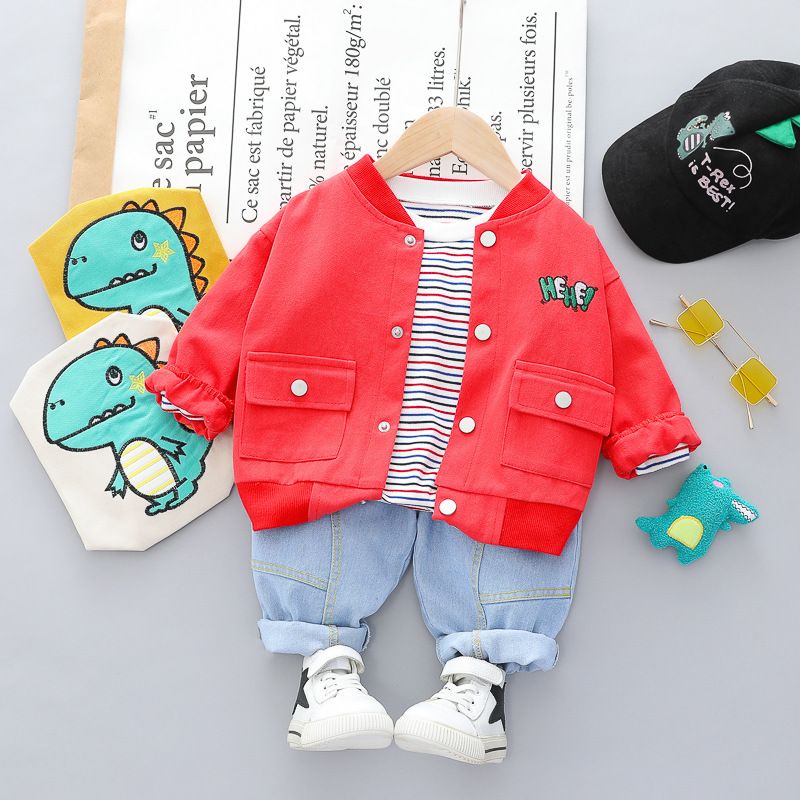 LittleAaron SET HEY YOU DINO EBV Setelan 3in1 Kemeja Bayi anak Laki-laki import Lengan panjang Berkualitas