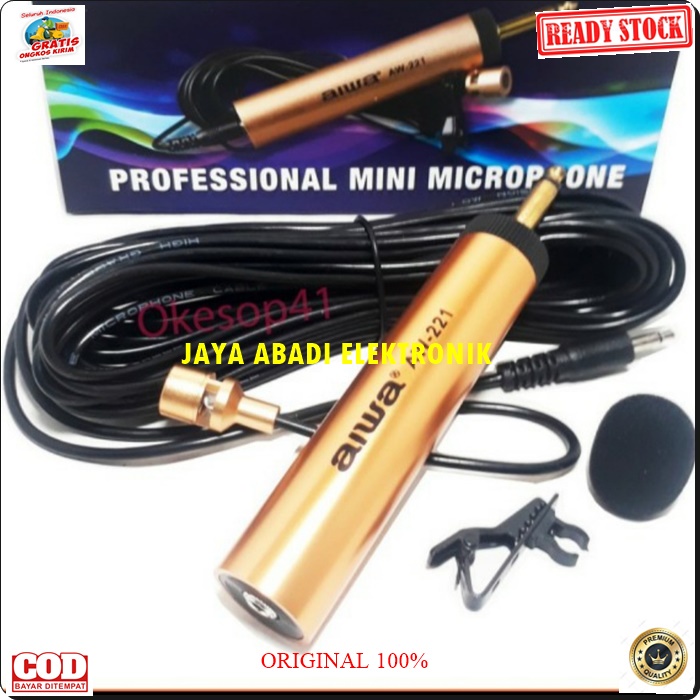 G498  AIWA MIC JEPIT KABEL KANCING KERAH BAJU 8 METER CLIP MIKROPHONE VOKAL SUARA JERNIH DAN ENTENG PROFESIONAL COCOK UNTUK IMAM MASJID CERAMAH PIDATO DLL BISA UNTUK SEGALA AUDIO PRODUK BERKHUALITAS HARGA TERJANGKAU PAKAI BATERAI AA