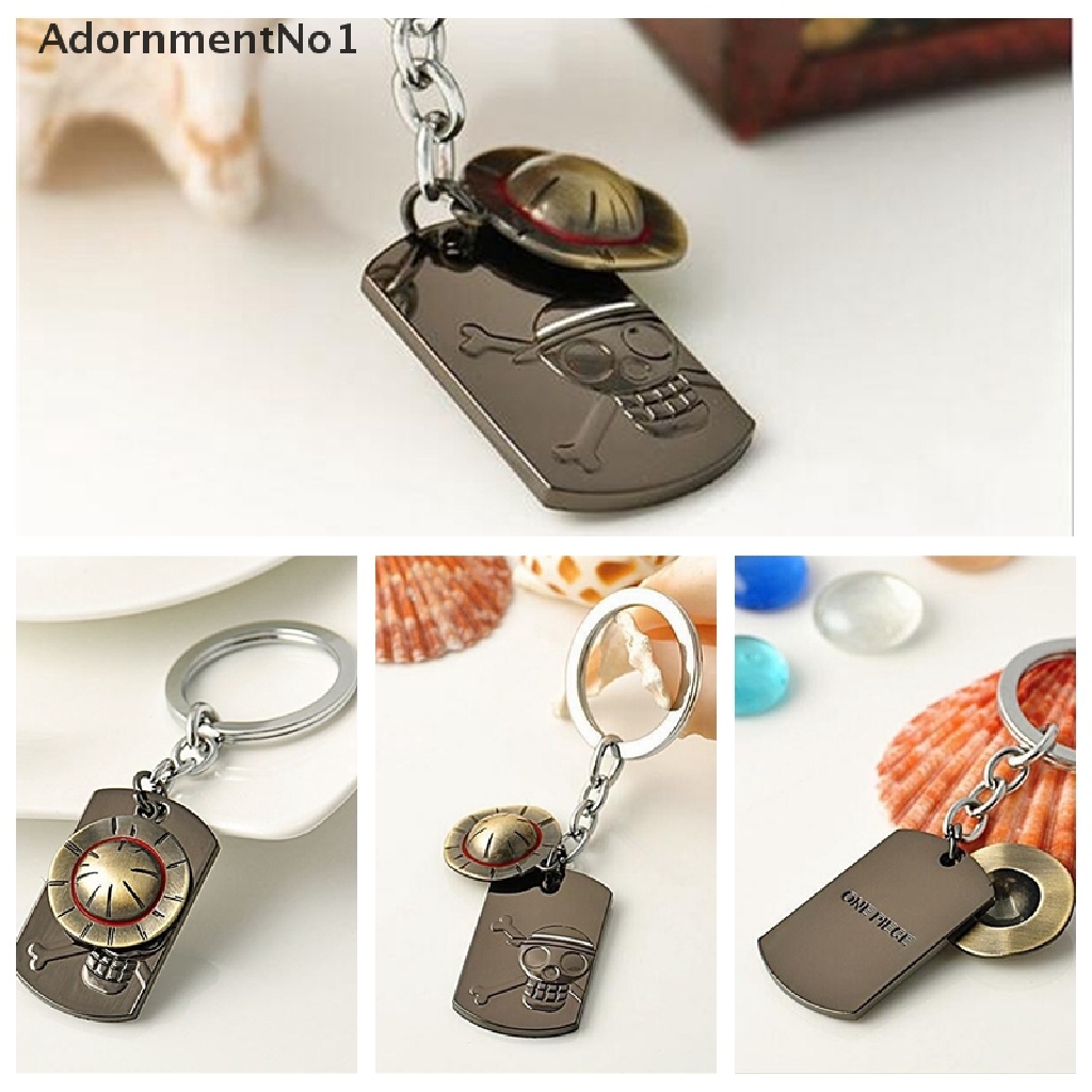 [AdornmentNo1] Fashion Anime One Piece Luffy Straw Hat Skull  Stainless Steel Keychain Key Ring [new]