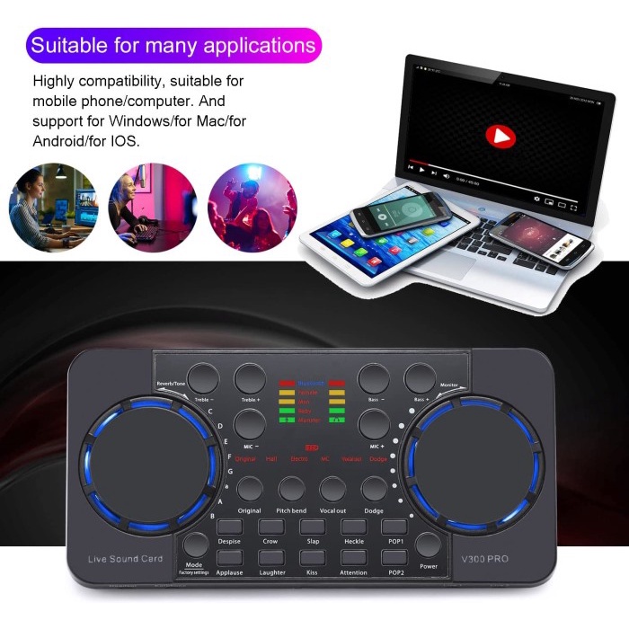 Soundcard V300 Pro Audio Bluetooth USB Live Mixer Broadcast