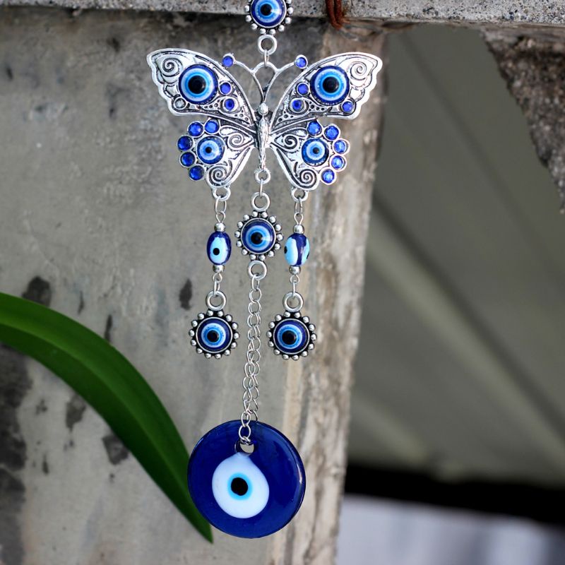 Siy Ornamen Gantung Model Evil Eye Biru Dengan Butterfly Untuk Dekorasi Mobil