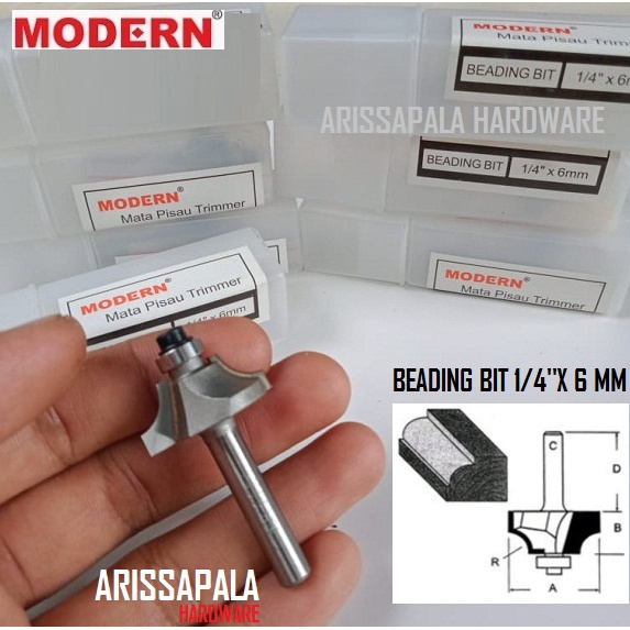 Mata Profil Beading Bit 6 mm Mata Pisau Trimmer Router Propil Lis Pinggiran Kayu Kusen Pintu Jendela