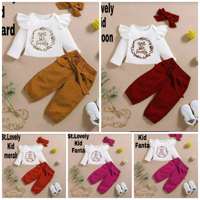 3 UKURAN S M L SET LOVELY KID PANJANG PAKAIAN ANAK PEREMPUAN SETELAN BABYETRRY FEHM