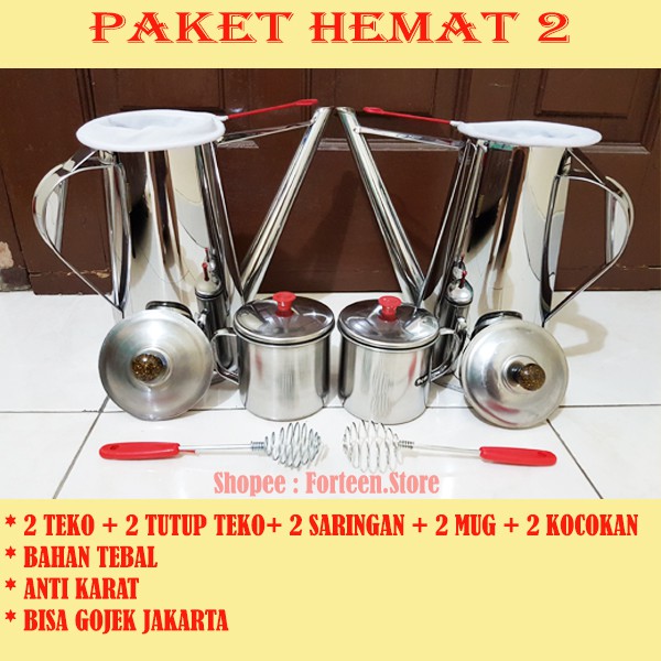 PAKET HEMAT 2, GROSIR 2 Teko Thai Tea + 2 Mug + 2 Saring + 2 KOCOKAN