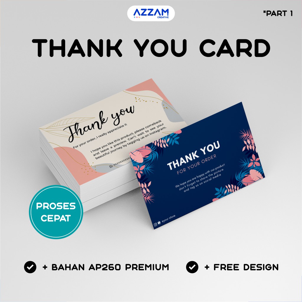 Jual Part 1 Thank You Card Thanks Card Thankyou Card Thank You Card Custom Thank You