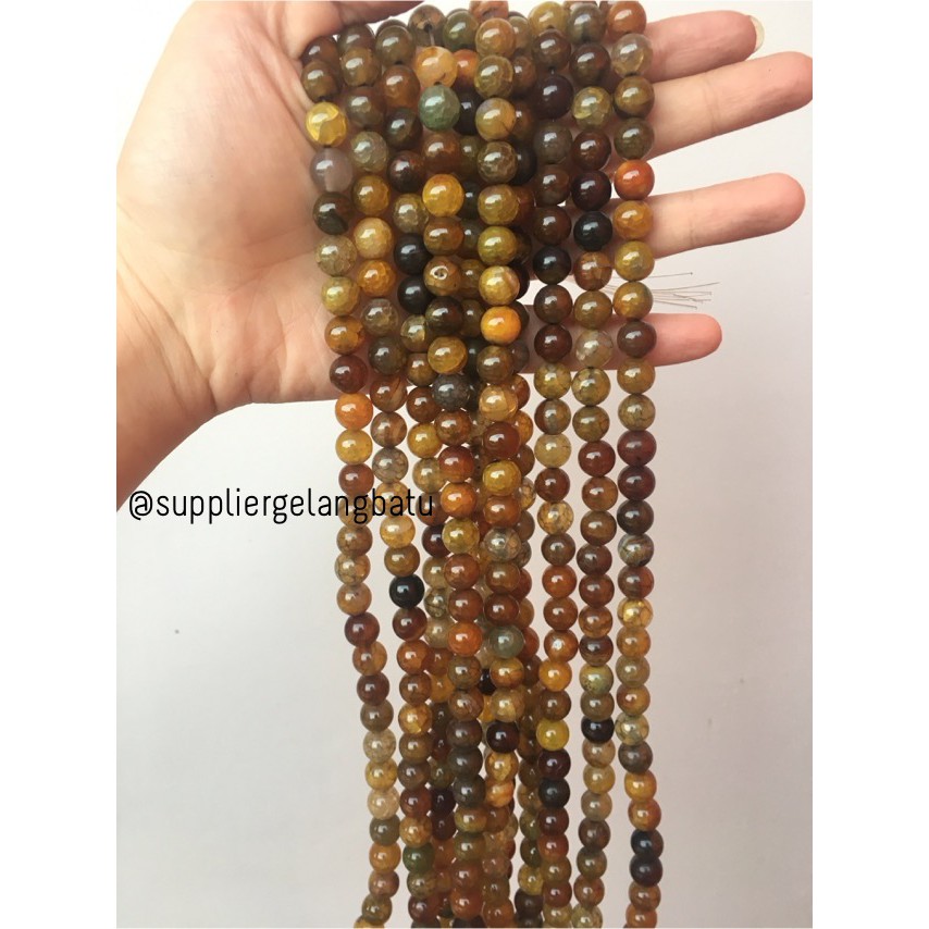 bahan yellow agate 10mm natural kuning corak akik alam asli AKIK BACAN KUNING aksesoris pria wanita