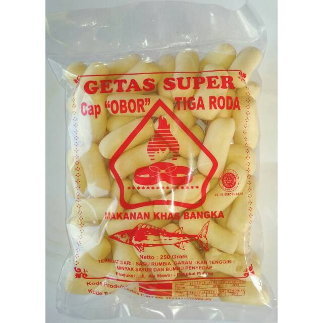 

Getas Bangka Ikan Tenggiri 250gram merk Super obor Tiga Roda Kerupuk Bangka oleh oleh snack makanan