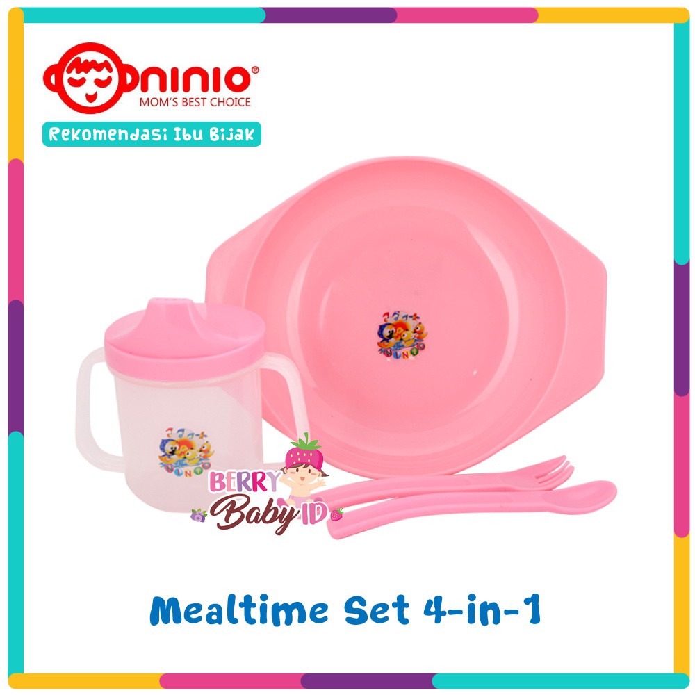 Ninio Paket Hemat Perlengkapan Makan Bayi 4-in-1 - Sendok Garpu Mangkuk Bayi dan Training Cup Berry Mart