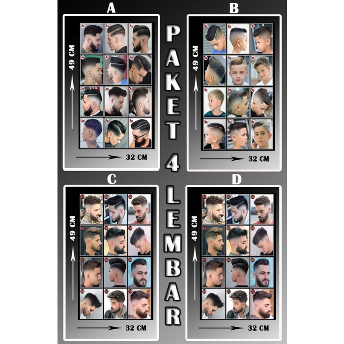 Poster Pangkas Rambut Barbershop Dan Salon Paket 4 Lembar ABCD