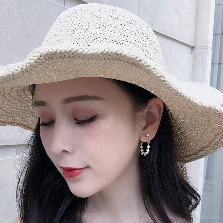 Anting Mutiara Zircon Bentuk Bulat Gaya Korea Untuk Wanita