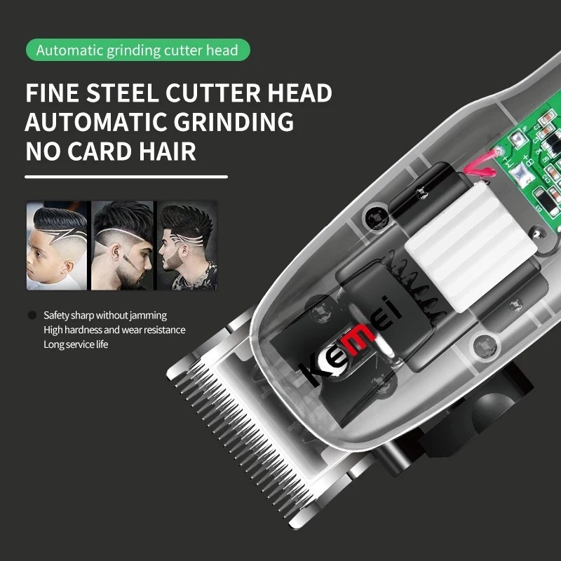 Hair Clipper Transparent Kemei KM-NG108 Elektrik USB