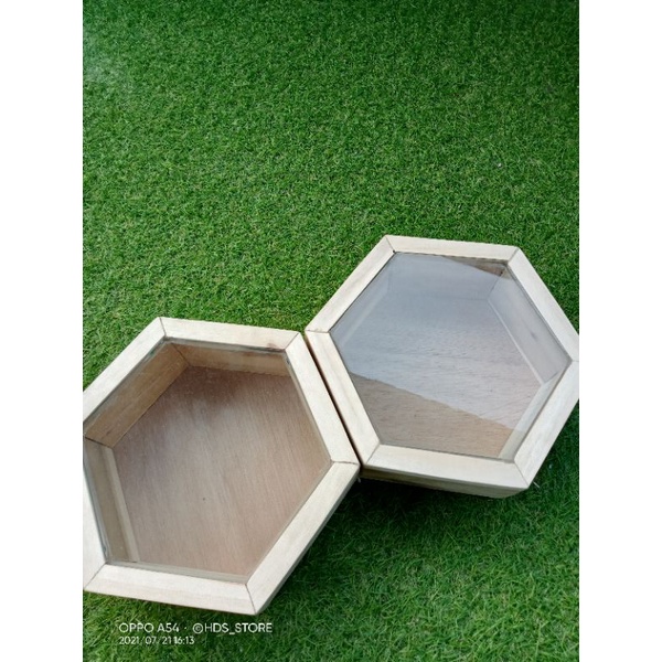 Bingkai Pigura foto/ pigura mahar hexagonal/ pigora kayu/ pigora 3d.