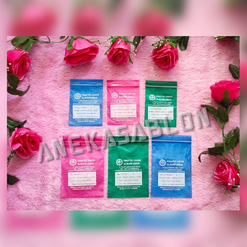 Plastik Klip Sablon 8.7 x 13 cm Bungkus Obat Merah Biru Hijau
