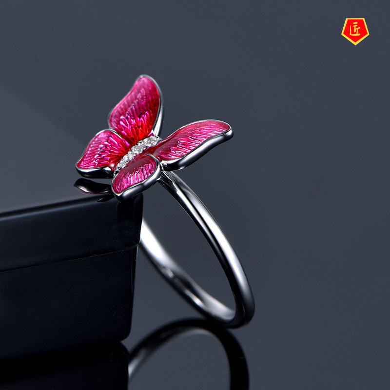 [Ready Stock]Creative Enamel Butterfly Ring Color Gem