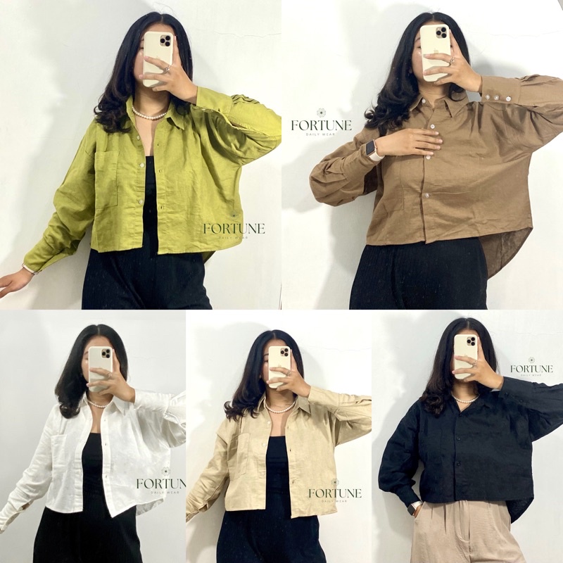 Zoe Crop Top - Kemeja Crop Linen Oversize - Outer Crop Linen