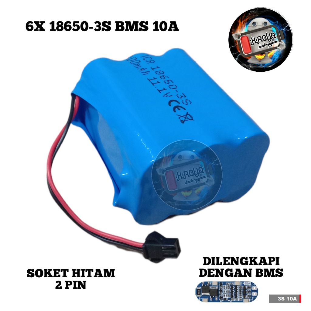 Baterai RC / Speaker Bluetooth / Elektronik Lainnya 6 X 18650-3S BMS 10A 4800mAh 11.1V Soket Hitam 2 Pin