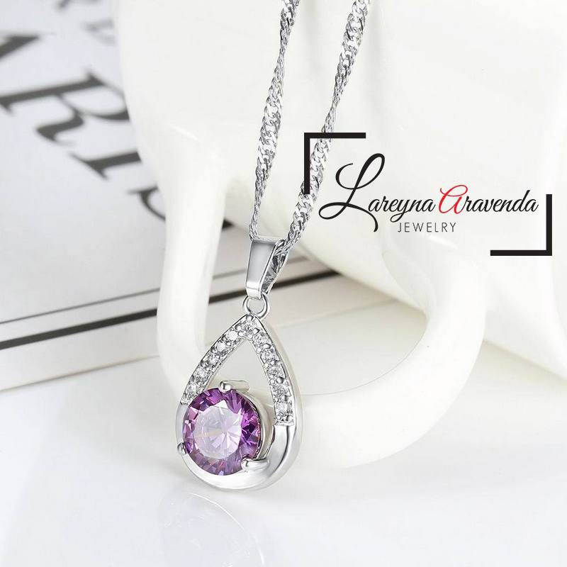 Kalung Wanita Titanium Liontin Kristal Crystal Anti Karat Non Alergi