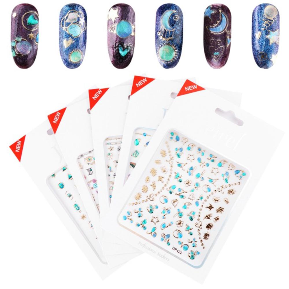 AUGUSTINA Agustin 3D Nail Art Sticker 1pcs Perekat Timbul Galaxy Desain Geometri Sliders Nail Decals