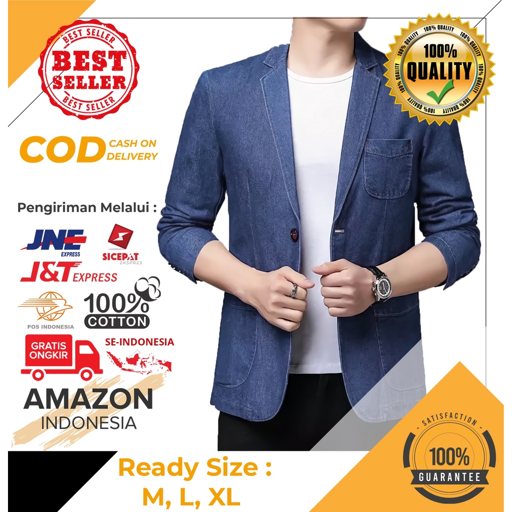 JAS PRIA BLAZZER PRIA BLAZER COWOK HITAM BLACK KAIN JEANS MELAR ELASTIS KATUN STRETCH JEPANG IMPORT