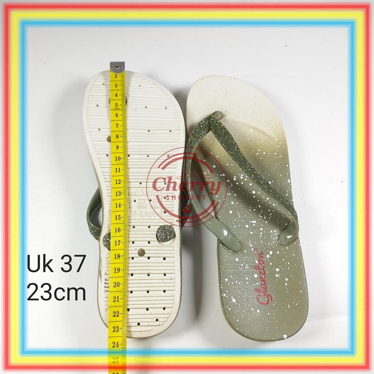L1851-36 Sandal Jepit Glitter Wanita Glanzton Sendal Anti Slip Warna Mix Sembur Karet Cewek Import