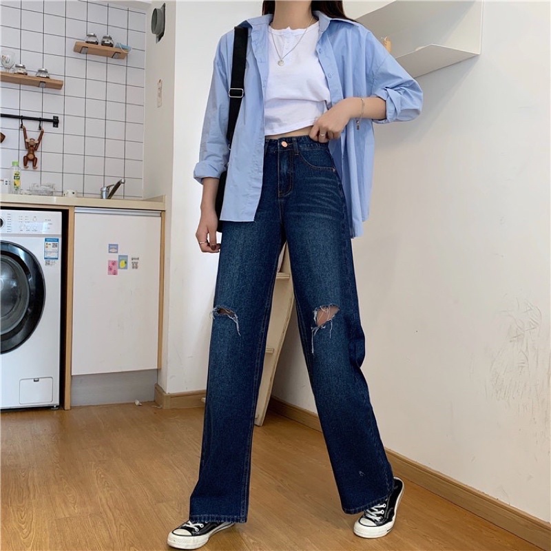 CLOTHIER - Cami Baggy Ripped Jeans | Unisex Light Medium Dark Blue Wide Leg Denim