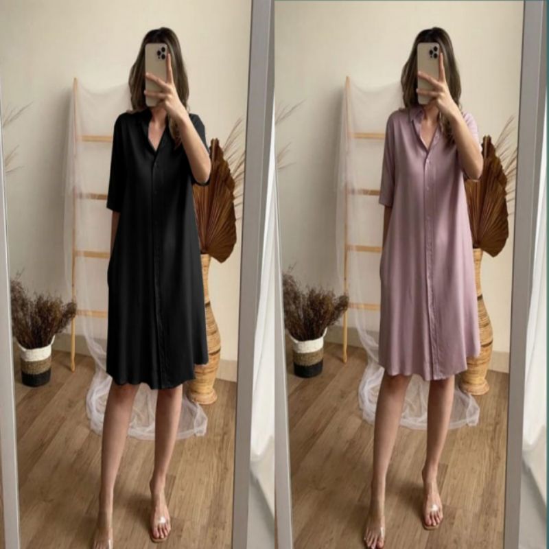 Home Dress Korea Medium Sleeves Full Kancing Busui|Daster Tangan Viral|Daster Jumbo|Tunik Over Size