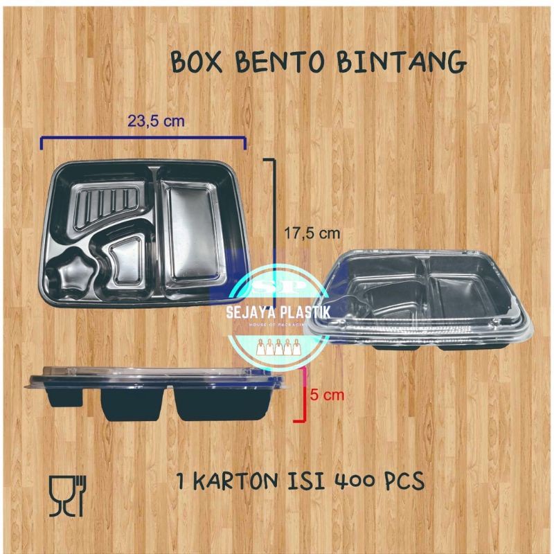Bento Bintang/Mika Bento/25 pcs/Box Bento/packaging makanan/packaging food box/bento sekat 5/