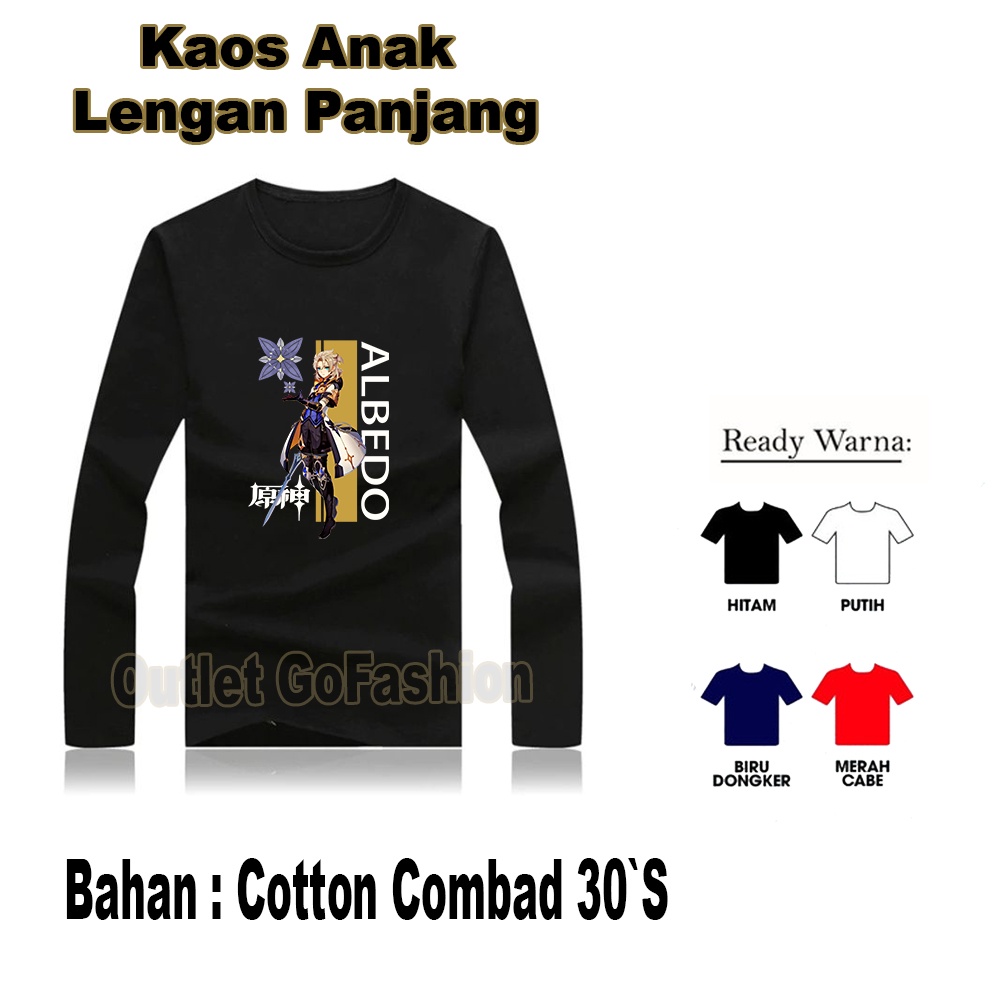 Baju Kaos Anak Laki Laki Genshin Impact Albedo Game Gamers Keren Cotton Combed 30s Lengan Panjang