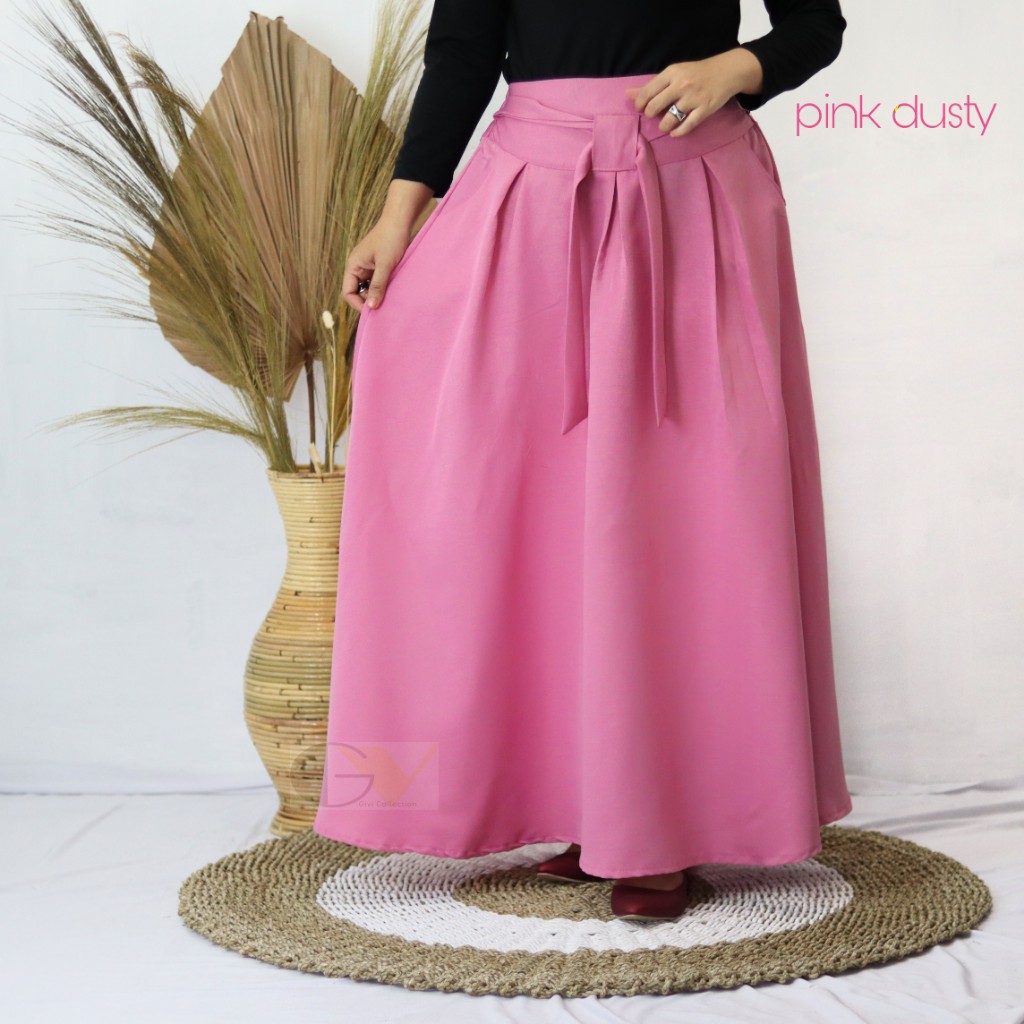 rok payung panjang balotelli premium model payung / rok payung / rok panjang / maxj skirt-pink dusty