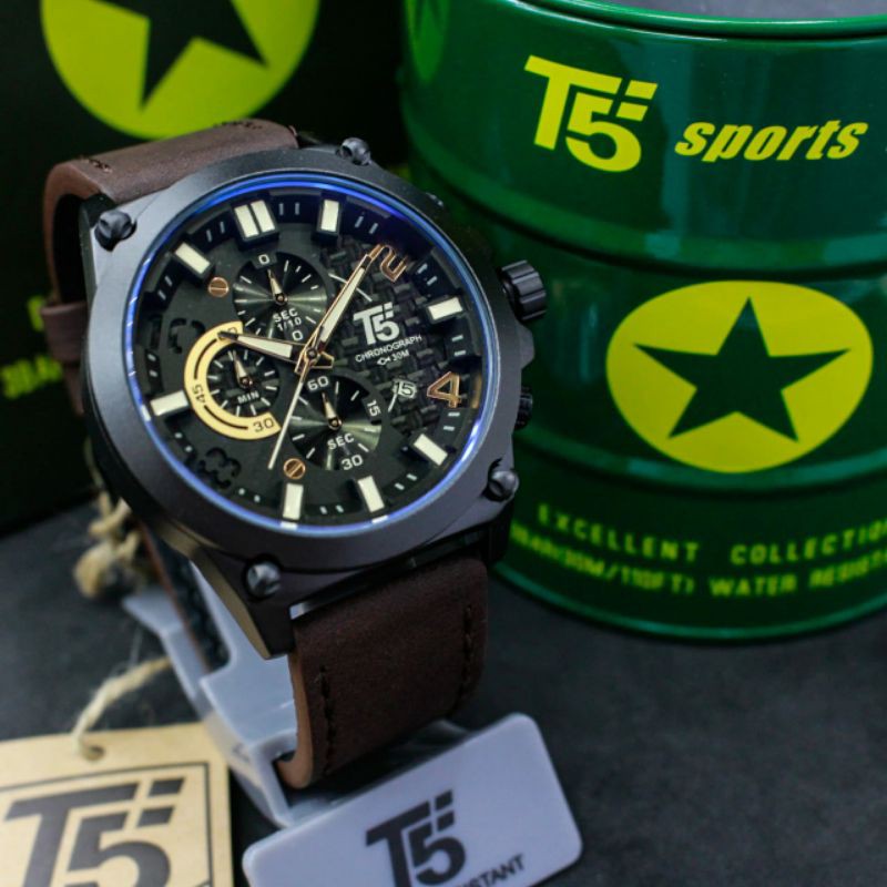 Jam T5 H 3479 original leather chronograph bergaransi free box