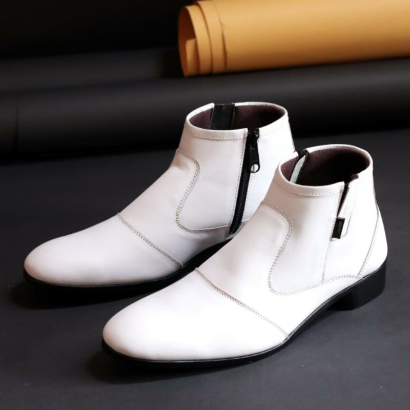 FOX | Sepatu Putih Pria Pantofel Kulit Asli Spatu Kerja Cowok Formal Casual Kasual Pantopel Boots Tinggi Modern Trendy Original