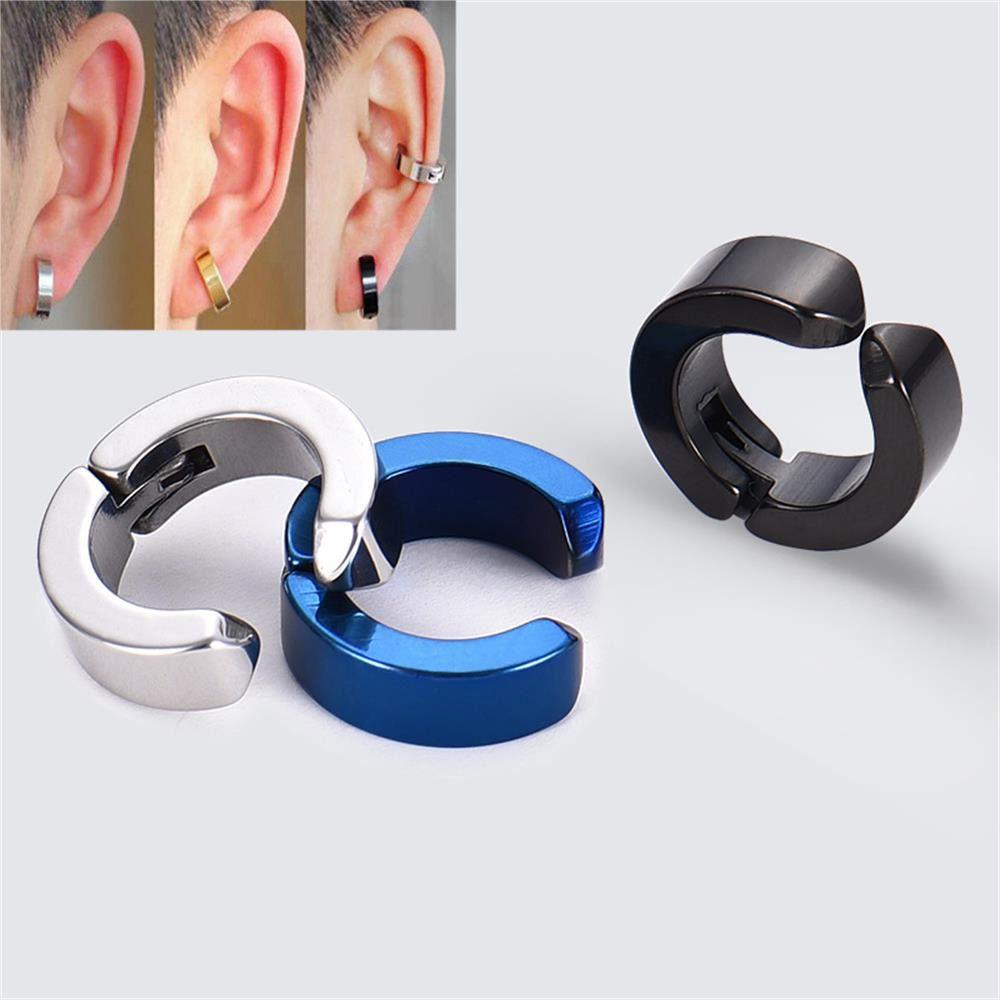 Top Hoop Cuff Earrings Hip Hop Stainless Steel Wanita Pria Manset Telinga