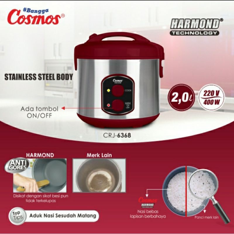 Rice Cooker Cosmos Harmond CRJ 6368 2 Liter Anti Gores Magic Com Cosmos 6368 Harmond Anti Gores