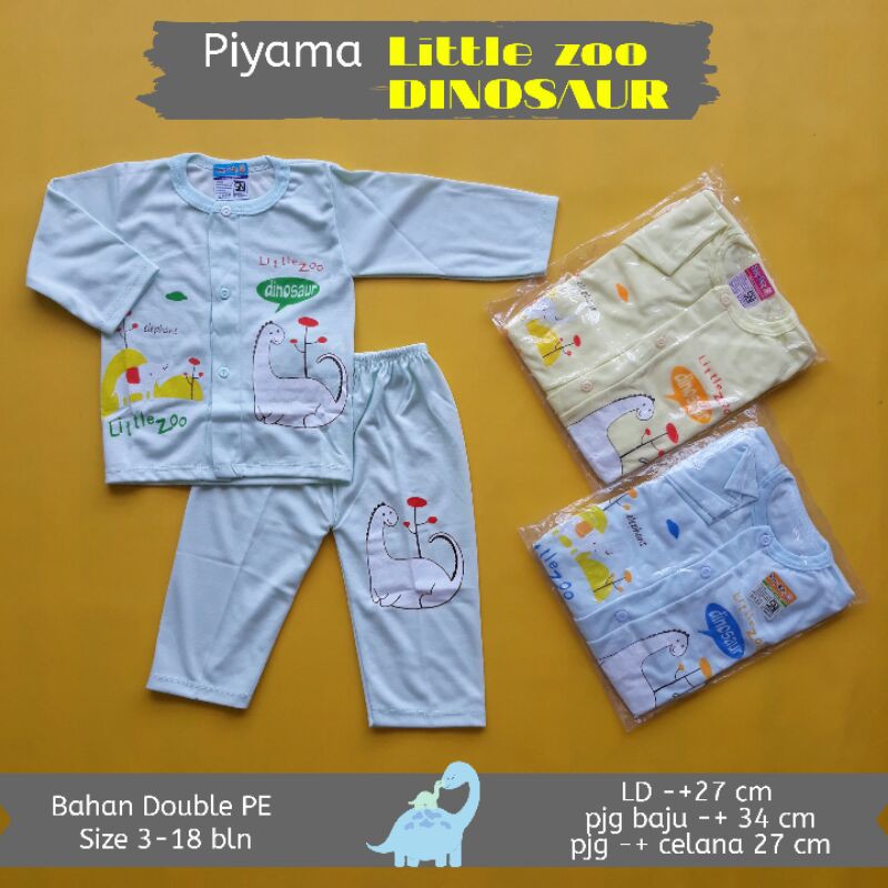 setelan panjang piyama bayi little zoo dino