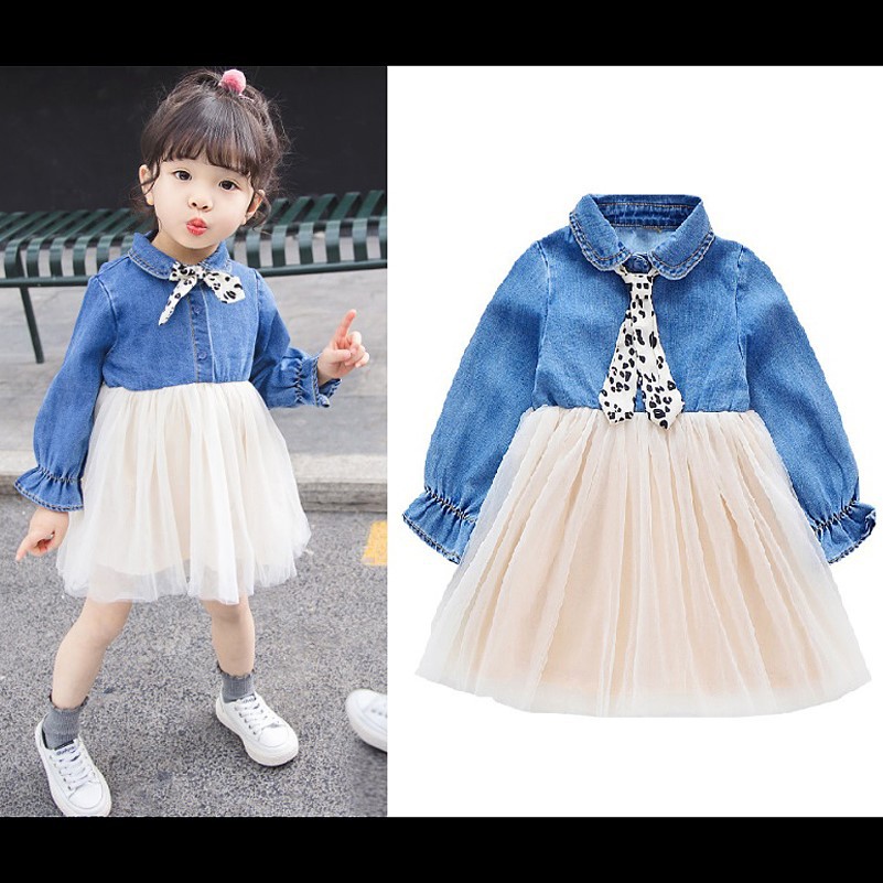 Dress Denim Tutu Anak Perempuan Dengan Simpul Dasi